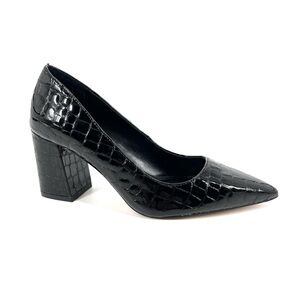 Vince Camuto Heels Womens Size 6 Black Patent Leather Croc Embossed Frittam